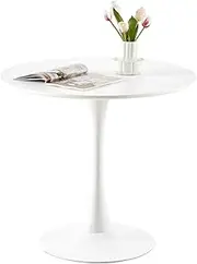 DEJINBU 1x White Round Table Dining Table Ooffee Table Diameter 80cm White Top Tulip Metal Pedestal for Home Living Room Dining Room Kitchen Office Cafe