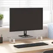 Monitor Stand, Computer Screen Riser Desk Stand, Modern Design, Loading capacity 20 kg, 60 x 20 x 8 cm, Tempered Glass and Metal