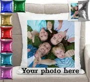 Personalised Customised Your Photo Cushion Cover Sequin Throw Pillow Flip Sequin