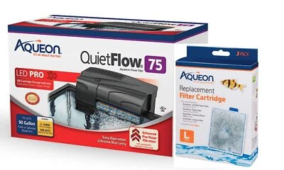 Aqueon Bundle of QuietFlow Power Aquarium Filter and 3 Replacement Aquarium F...