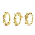 18K Gold Vermeil Swirly Leaf Nose Hoops Set of 3 Fancy Jewelry Rare Gift For Her