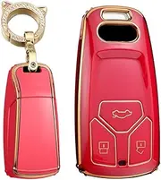 TECART TPU Car Key Fob Holder Keying Key Case Cover 3 Buttons fit for AUDI A4 S4 RS4 B9 A5 F5 S5 RS5 A6 A7 A8 S8 Q5 Q7 SQ5 SQ7 TTS TTRS TT C8 Smart Remote Key Shell Key Bag Cover Keychain Red C