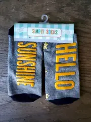 Simply Southern Socks Hello Sunshine Gray Yellow Non Slip Unisex W 4-10.5 M 5-10