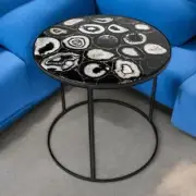18" Black Round Agate Stone Coffee Table Handmade Gemstone Living Room Decors