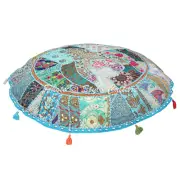 Ethnic Round Floor Cushion Cover Vintage Patchwork Bohemian 32x32 Foot Stool