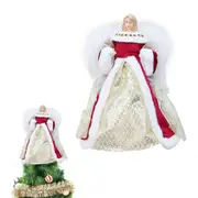 Angel Christmas Tree Topper Ornament with White Wings for Xmas Party Home Decoration-Red