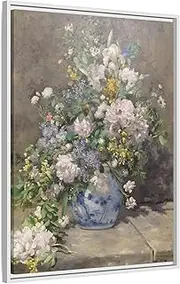Spring Bouquet Renoir Canvas Print - Flowers Wall Art Prints in Exclusive Frame 24x32inch 60x80cm (Vertical) / White / 1.25inch 3.175cm