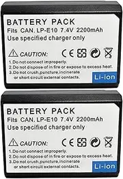 2 Packs 7.4V 2200mah LP-E10 Battery for Canon EOS 1100D 1200D 1300D 2000D 4000D Rebel T3 T5 T6 KISS X50 X70
