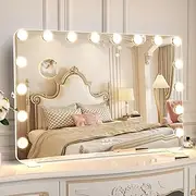 BEAUTME Vanity Mirror with Lights, Makeup Mirror with 16 Dimmable Bulbs for Dressing Room & Bedroom 3 Color Lighting Modes Detachable 10x Magnification, 91.1 * 61.6cm White