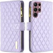 Lanyard Flip Leather Phone Case for Samsung Galaxy S23 S22 Ultra S21 FE S20 Plus A13 A23 A33 A53 Zipper Wallet Card Cover,Purple,for Samsung A54 (5G)