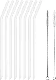 Reusable Clear Silicone Drinking Straws, 8 Pcs Long Flexible Straws with 2 Cleaning Brushes for 20 and 30 oz Yeti/Rtic/Ozark Tumblers, BPA free, no Rubber Taste