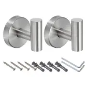 2pcs Bath Towel Hook, Stainless Steel Coat Hook Robe Hooks Silver