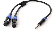 ROBAUN 1PC Audio Cable TS to XLR Y-Splitter 6.5mm TS Male to Dual XLR Male/Female for Microphone Cables Aluminum Metal Shel(Z01-D1001FX2-BKBU,0.29m)