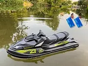 Remote Control Large Motorboat Model 13 inch (33CM) RC Jet Kayak, Front and Rear Lights at a Speed of 20km/h, Suitable for Lake Swimming Pools (Green) Dual Battery