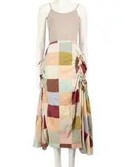 Patchwork Ruched Accent Midi Skirt