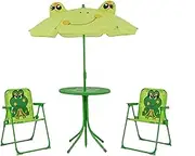 HONEY JOY 4Pcs Kids Picnic Set, Toddler Outdoor Activity Table w/2 Folding Chairs & a Height Adjustable Umbrella, Baby Beach Set, Kids Patio Furniture for Porch, Garden, Yard, Suits 3-6, Light Green