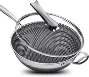 316 Stainless Steel Frying Pan,Double Sided Honeycomb Pan,Household Frying Pan,12-14 Inch Frying Pan,Suitable For Induction Cooker,Coal Gas,Electric Ceramic Cooktop And So on (With member,34cm