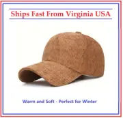 New Soft Warm Brown/Camel Corduroy 6 Panel Baseball Cap Winter Hat Fast Shipping