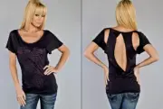 Affliction RAIN Womens Open Back Top M NWT T-Shirt Rhinestones Purple