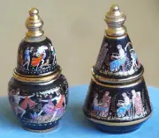 2 x Greek Black Ceramic Decorative Solid / Liquid Perfume Mythology Bottles.