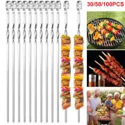 100x Stainless Steel Barbecue Metal Skewers Flat Needle BBQ Tools Kebab Stick AU