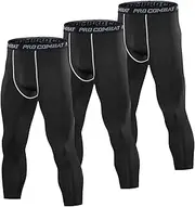 [SS COLOR FISH] 3 Pack 3/4 Men's Compression Pants Athletic Baselayer Workout Sports Running Legging Running Tights for Men