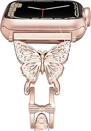 Vamyzji Compatible with Apple Watch Band 41mm 40mm 38mm,Easy Adjustable Women Bracelet Bling on Butterfly Replacement iwatch Band for Apple Watch Series 9 8 7 6 5 4 3 2 1 SE(Rose Gold)