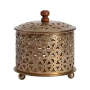 Willow & Silk Golden Bloom Round Trinket Storage Box Home Decor 12x12cm