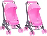 2pcs Stroller Stroller Dolls Carriage Twin Doll Buggy Pretend Play Game House Accessories Accessories for 3 Year Old Abs Pink