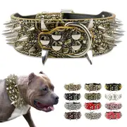Didog 5cm Wide Cool Sharp Spiked Studded Leather Dog Collars for Pitbull Mastiff Golden Brown L:Neck for 19-22"