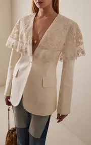 [Sea] Arielle Lace-Trimmed Linen-Cotton Blazer