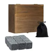 Pack of 9 Whiskey Stones Gift Set Reusable Ice Cube Whiskey Rocks with Wooden...