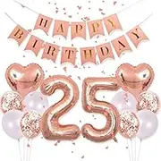 Birthday Decorations Happy Birthday Banner 40inch Rose Gold Number 25 Balloons Rose Gold Confetti Balloons 1" in Diameter Heart Confetti for 25th Birthday Party Supplies Photo Props (Rose Gold 25)