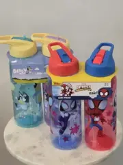 Zak Desigh 20oz Bluey Spiderman Straw Water Bottle Flip Top With Handle Set Of 4