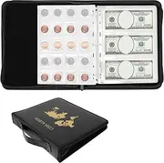 Coin Collection Book with 200 Coin Pockets and 30 Paper Money Pockets Fireproof Coin Collection Album Waterproof Coin Collection Holder for Pennies Quarters Black