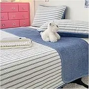 Twin Full Queen Size Quilt Bedding Sets Lightweight Soft Cotton/Velvet Bedspread Coverlet Quilted Blanket Thin Comforter Bed Cover(Blue,230x250cm+48x74cm x2)
