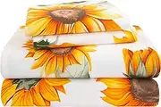 SDY 4PCS Sunflowerl Queen Sheet Set Cute,Extra Kawaii Sunfloral Print Sheet Set for Boys, Girls, Kids and Toddler, Bed in a Bag 1 Fitted Sheet+ 1 top Flat Sheet+ 2 Pillowcases.
