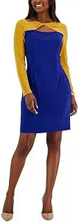 [Kasper] Womens Knot Neck Colorblock Sheath Dress Blue XXL