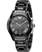 Emporio Armani Ladies Black Ceramic Ar1401 Black Dial Chrono Watch One Size
