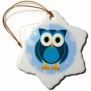 3dRose Cute Blue Owl on Light Blue Background 3 inch Snowflake Porcelain Ornamen