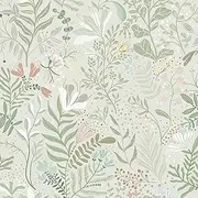 Safiyya Floral Peel and Stick Wallpaper Boho Contact Paper 17.3" x 197" Removable Self Adhesive Waterproof Wallpaper for Bathroom and Bedroom Botanical Modern Wall Paper Beige and Green