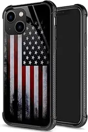 Compatible with iPhone 14 Case, Old America Flag iPhone 14 Cases for Men Boys, Pattern Design Shockproof Anti-Scratch Organic Glass Case for Apple iPhone 14 6.1-inch
