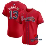 男士 MLB ATLANTA BRAVES RONALD ACUñA JR. 紅色棒球運動員球衣