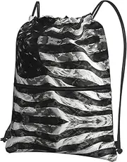 EdWal Camo American Flag Print Drawstring Backpack Gym Bags Sports Bags With Zipper Pocket For Travel Beach, Black, One Size
