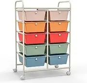HOMGX Rolling Storage Cart with 10 Drawers, 2 x 5 Shelves with Lockable Wheels, Rolling Cart Organizer for Office/School/Home, Macaron
