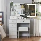 Dressing Table LED Lighted Makeup Mirror Stool Set Vanity Desk Sliding Drawers