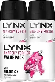 LYNX Anarchy for Her Deodorant Aerosol Body Spray for Women 165 ML x 2 Pack, 48 hour Fressness