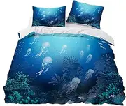 Eveone Colored Fish Duvet Cover Marine Life Quilt Cover Single/Double/Queen/King Size Bed Sheets Pillowcase Set Dreamy and Mysterious Underwater World for Kids Bedding 3/4PCS (Single-140*210cm-3pcs,8)