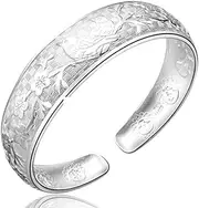 Retro Bracelet925Sterling Silver Bangle Women 925 Silver Bracelet Vintage Flower Bird Cuff Bangle Hand Carve Bracelet Ladies Silver Jewellery Birthday Gi