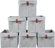6Pcs Storage Basket Felt Fabric Cube Storage Bins Collapsible Cube Storage Box Large Capacity Storage Cubes with Hanging Ring 12L Nursery Cubby Storage Baskets Box for Clothes (Light Grey)